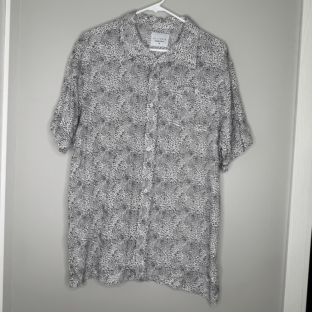 Allfenix Button Up Shirt Men's M‎ Cheetah Print Black White Rayon Casual Summer